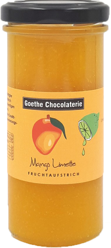 Ein Glas Fruchtaufstrich mit dem Geschmack Mango-Limette